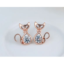 Korean Fashion Animal Cat Quality Zircon Plated 18k Gold Earring